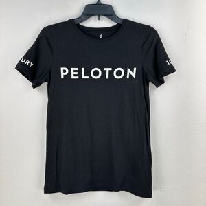 Peloton Tshirt Women XS Black White Cotton 100 Century Short Sleeve Pullover Tee